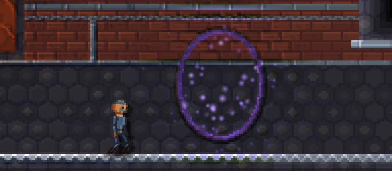 The cinematic platformer template: two workers in a brick factory corridor.